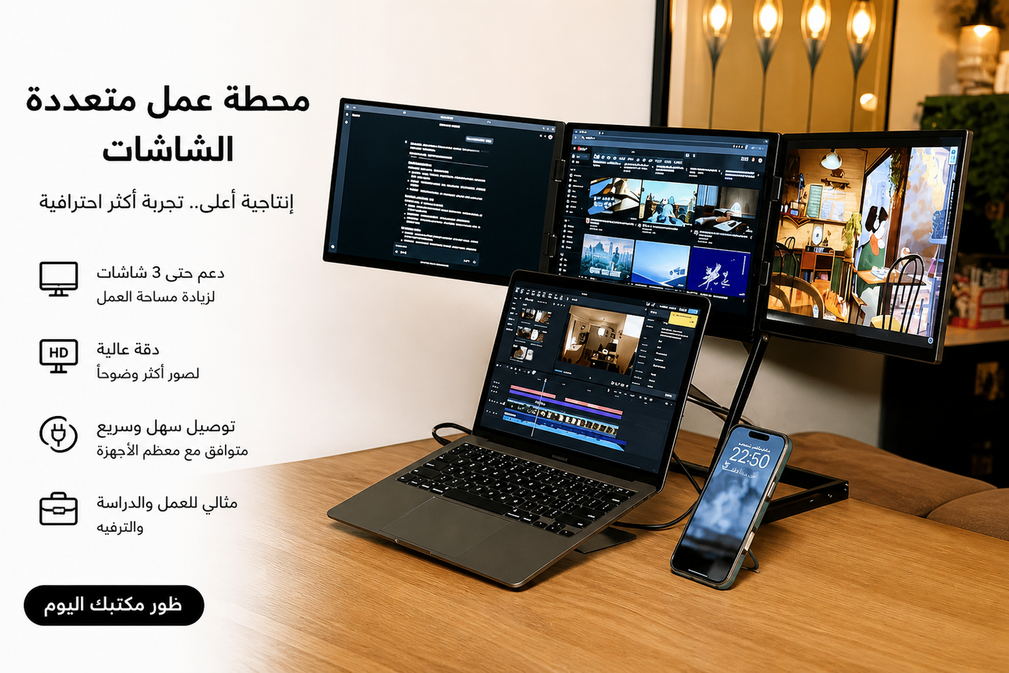 شاشة محمولة 15.6 بوصة | موسّع شاشة خارجي USB-C للابتوب وماك بوك