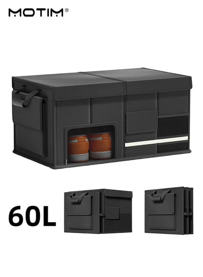 منظم صندوق السيارة الخلفي القابل للطي سعة 60 لتر، منظم صندوق تخزين متعدد المقصورات للسيارة، صندوق تخزين كبير لسيارات الدفع الرباعي، مقاوم للماء/مقاوم للغبار، يمكن طيه، حزام مقبض قابل للتعديل، مناسب لتنظيم الأدوات/الحقائب/الملفات